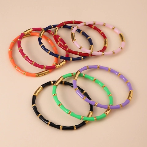 Bambus Gelenk Armband Edelstahl Emaille Armreif Vergoldet Bunt Mode Schmuck Für Frauen Elegant Modernes Accessoire