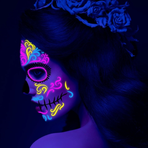 Tag Der Toten Gesicht Tattoo Aufkleber UV Neon Fluoreszierend Sugar Skull Wasserdichtes Makeup Für Halloween Party Club