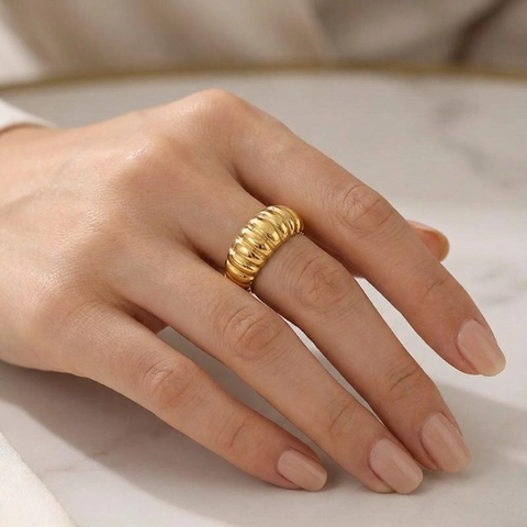 Anillo Croissant De Acero Inoxidable 316L Con Rosca Trenzada Banda Ancha Geométrica Joyería Minimalista Retro Francesa
