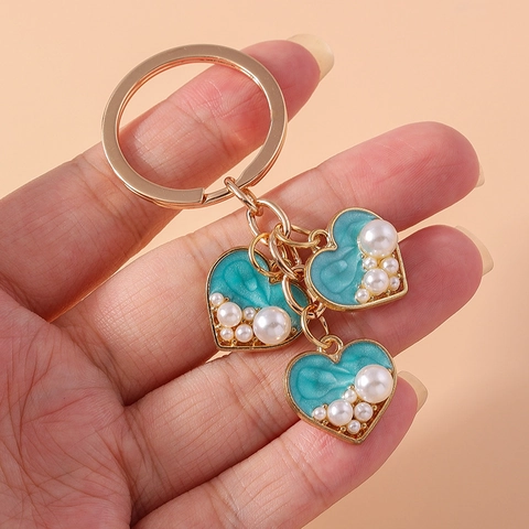 Portachiavi Romantico a Cuore in Lega di Zinco Con Perle Artificiali Smalto a Goccia Ciondolo per Borsa Accessori Donna Regalo