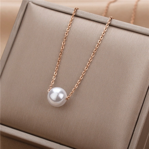 Titanium Staal Faux Kunstparel Hanger Ketting Elegante Minimalistische Sleutelbeenketting Sieraden Voor Vrouwen Klassiek