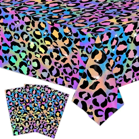 Decorazione Compleanno Leopardo Arcobaleno Tovaglia Piatti Carta Bicchieri Tovaglioli Posate Plastica Tema Neon Colorato