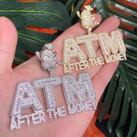 Collana Con Ciondolo Hip Hop ATM After The Money Rame Iced Out Zircone Gioielli Streetwear Da Uomo Con Catena