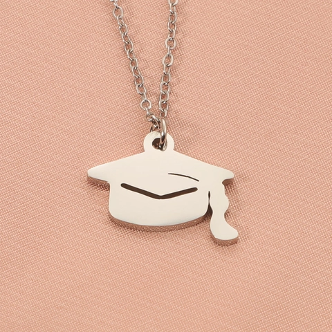 Graduation Cap Pendant Necklace 304 Stainless Steel Gold Plated Doctoral Hat Jewelry Commemorative Gift For Students Minimalist