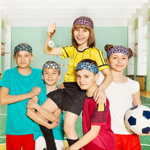 Sports Headband Football Soccer Pattern Print Elastic Sweat Wicking Yoga Running Fitness Hair Band For Women Men Kids