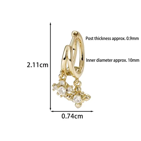 Cross Dangle Ear Hoop Earrings Copper Cubic Zirconia Inlaid Light Luxury Retro Jewelry For Women Men