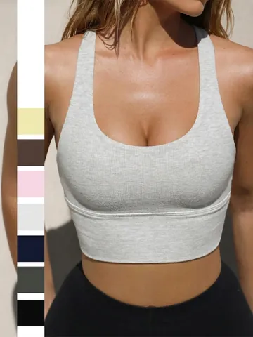 Women Ribbed Knit Tank Top Viscose Spandex U Neck Racerback High Elasticity Sporty Yoga Crop Top Sleeveless