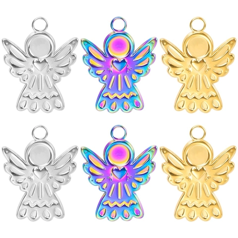 Collier Pendentif Ange Acier Inoxydable Plaquage Sous Vide Coeur Ailes Bijoux De Mode Élégants Pour Femmes