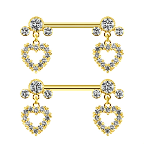 Heart Zirconia Inlaid 316L Stainless Steel Nipple Ring Barbell For Women Piercing Body Jewelry Gold Heart Pendant Nipple Piercing Jewelry