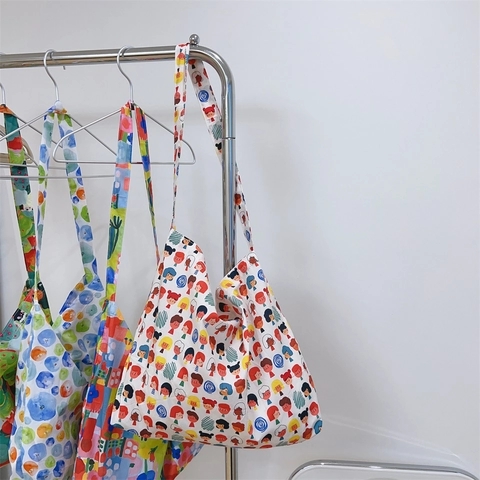 Sac À Bandoulière En Coton Imprimé Frais Pour Femmes Sac Fourre-Tout En Toile Souple Grande Capacité Style Artistique