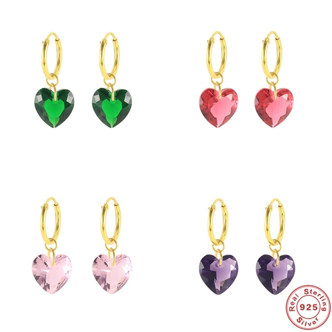 Heart Shaped Crystal Hoop Earrings With 925 Sterling Silver Earring Post Zircon Faceted Dainty Gold Plated Jewelry Women