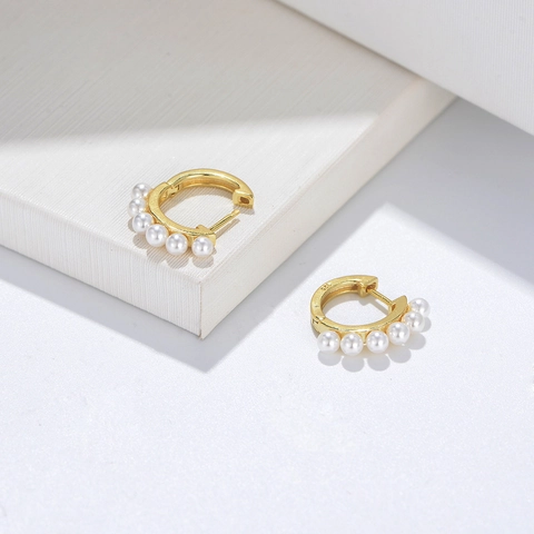 Pendientes De Aro De Perlas Artificiales Con Poste De Plata De Ley 925 Joyas Geométricas Redondas Vintage Para Mujer