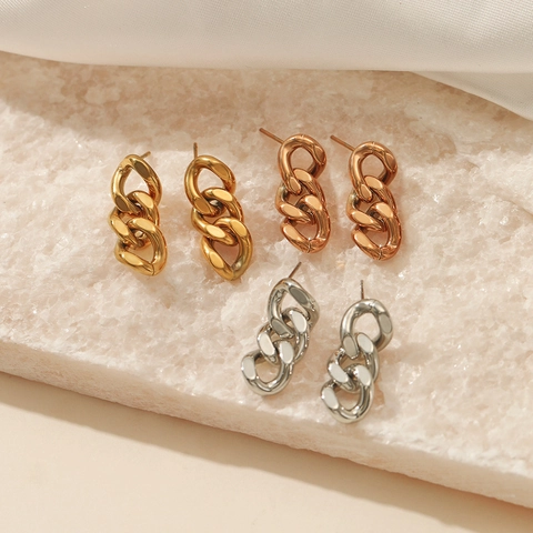 Pendientes De Eslabones De Cadena Cubana De Acero Inoxidable Joyería Geométrica Minimalista Para Mujeres