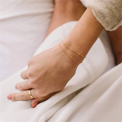 Minimalist Stainless Steel Layered Bracelet For Women Adjustable Satellite Bead Chain Gold Silver Rose Gold Plated Jewelry Gift