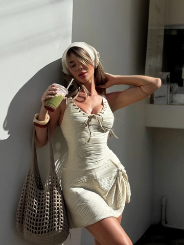Badpak Uit Eén Stuk Voor Dames Golvende Textuur Veter Sexy Beige Polyester Spandex Strandkleding