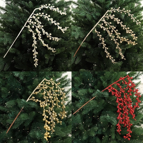 Artificial Christmas Berry Spray Branches Glitter Foam Plastic Shiny Decorative Stems For Tree DIY Holiday Home Decor