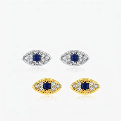 Evil Eye Stud Earrings 925 Sterling Silver Micro Pave Cubic Zirconia Blue Center Stone Elegant Minimalist Fashion Jewelry