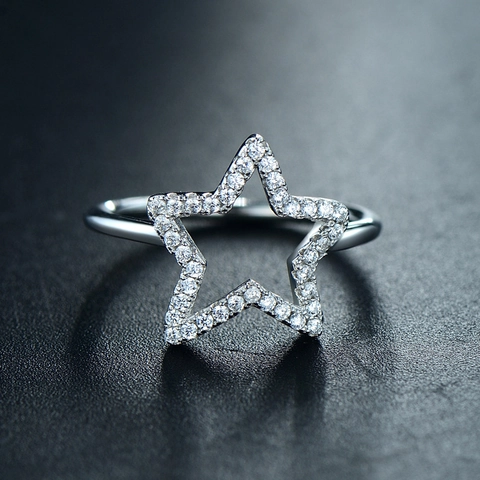 S925 Sterlingsilber Hohl Stern Ring Für Damen Minimalistisch Mikro Pave Zirkonia Fingerring Elegant Koreanisch Schmuck