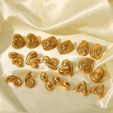 Stainless Steel Stud Earrings Waterproof 18K Gold Plated Heart Butterfly Shell Shapes Fashion Jewelry For Women