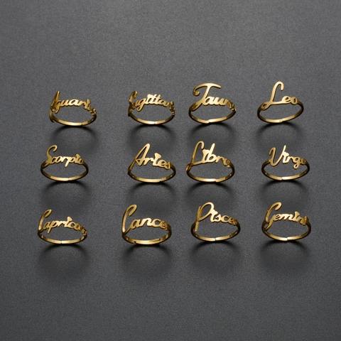 Anello Aperto Minimalista in Acciaio Inossidabile Costellazione per Donna Segno Zodiacale Personalizzato Anello Regolabile Gioielli