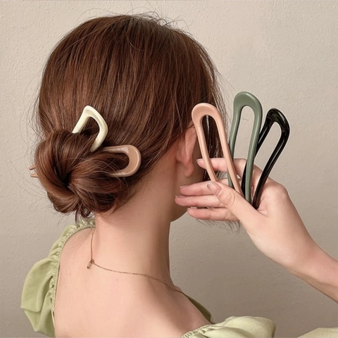 Horquilla Para El Pelo Minimalista En Forma De U Resina Plástico Simple Doble Punta Pasador De Pelo Para Mujer Accesorio De Peinado Moño