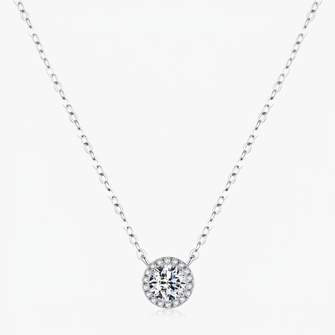 Round Brilliant Cut Moissanite Necklace 925 Sterling Silver Halo Pendant D Color VVS1 Elegant Jewelry For Women