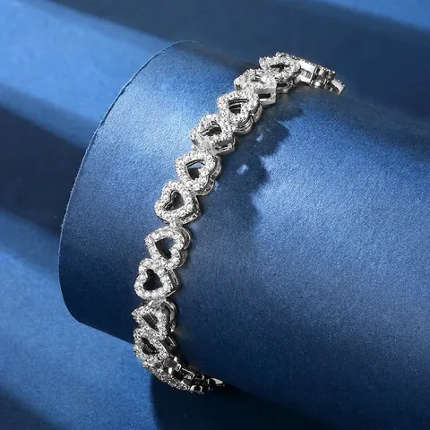 Bracciale a Maglie a Cuore in Rame Regolabile per Donna con Zirconia Pavé Design di Lusso Leggero Gioielli Romantici Regalo
