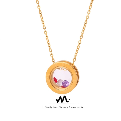 Halskette Mit Rundem Anhänger Und Römischen Ziffern Titanstahl Schwebender Zirkon Minimalistisches Nischendesign Für Damen