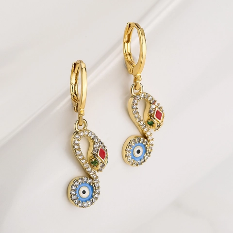 Pendientes De Aro De Serpiente Mal De Ojo Cobre Chapado En Oro De 18K Circón Esmalte Joyería Para Mujer Moda