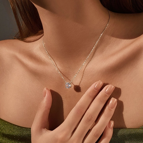 Collana In Zirconia Con Taglio Rosa Ottagonale Argento Sterling 925 Ciondolo Solitario Minimalista Catena Clavicola