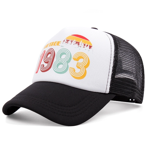 Vintage 1983 Trucker Hat Breathable Mesh Back Adjustable Baseball Cap Retro Sunset Print Cotton For Men Women Outdoor
