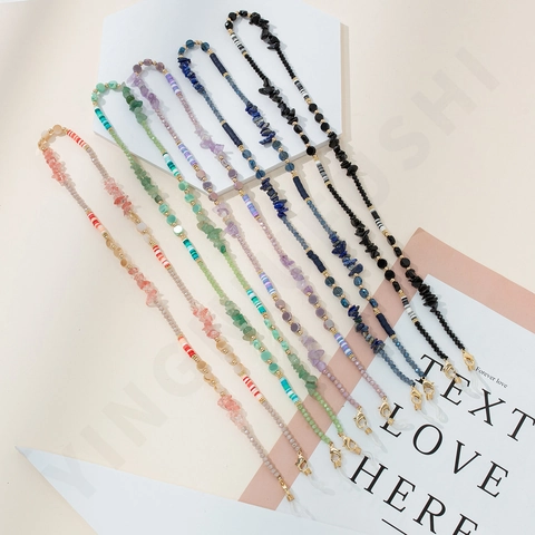 Crystal Crushed Stone Glasses Chain Polymer Clay Beaded Mask Lanyard Colorful Anti-Lost Strap For Women Boho Eyewear Accessory