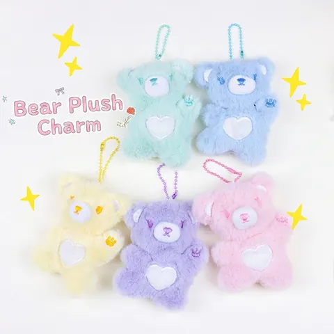 Cute Macaron Plush Teddy Bear Keychain With Heart Embroidery Cartoon Bear Bag Pendant For Women Kids Decorative Gift