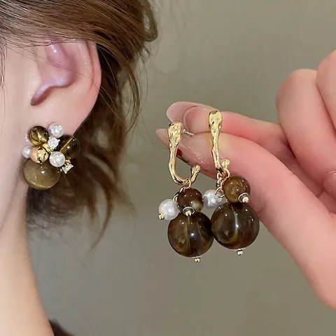 Pendientes Colgantes Geométricos Estilo Corte Francesa Vintage Aleación Acrílico Perla Artificial De Imitación Con Poste De Plata 925 Mujer