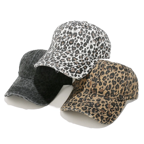 Cappello Da Baseball Con Stampa Leopardata Da Donna Retro Distressed Cotone Lavato Protezione Solare Regolabile