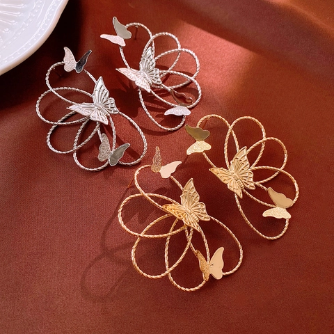 Hollow Line Butterfly Earrings Alloy With 925 Sterling Silver Earring Post Retro Geometric Trendy Jewelry For Women