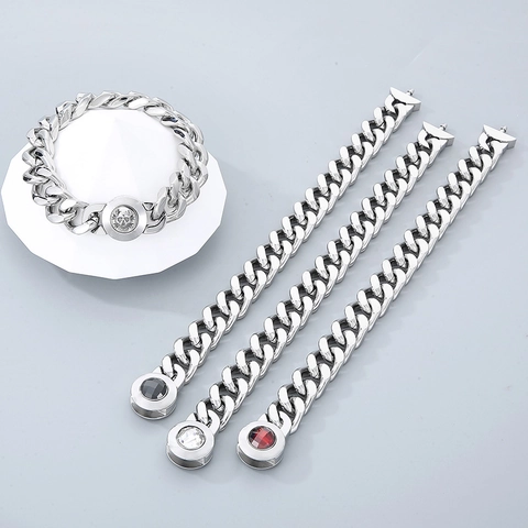 Collana A Catena Cubana Da Uomo In Acciaio Inossidabile Con Chiusura A Teschio O Cristallo Gioielli Hip Hop Punk Regalo