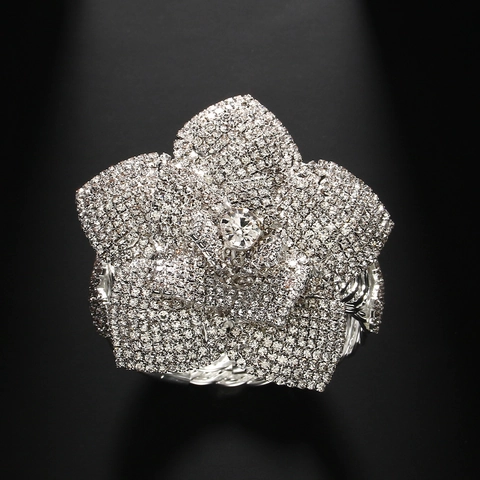 Bracciale Rigido A Fiore Di Rosa Grande Dichiarazione Lega Di Strass Gioielli Scintillanti Per Donna Festa Banchetto Matrimonio