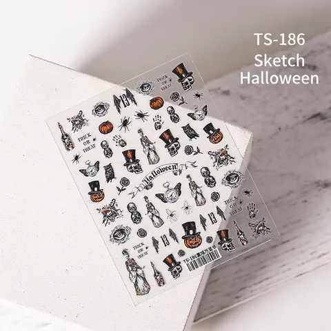 Adesivi Unghie Halloween Autoadesivi Stile Schizzo Teschio Zucca Ultra Sottile Trasparente Manicure Decorazioni