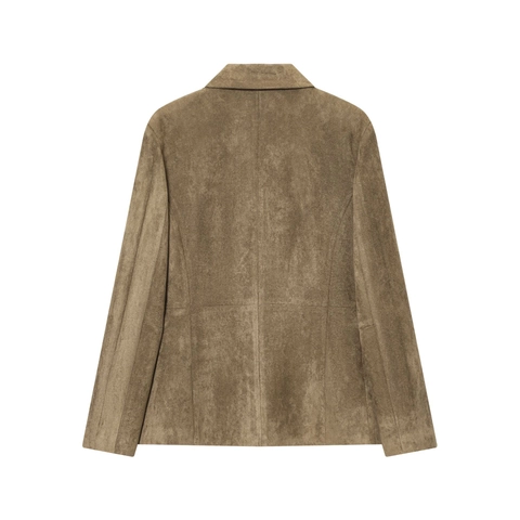 Retro Dames Blazer Van Imitatie-Suède Double Breasted Reverskraag Lange Mouwen Effen Kleur Streetwear Jas