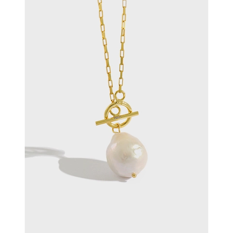 Baroque Freshwater Pearl Necklace With 925 Sterling Silver Toggle Clasp Rectangle Link Chain French Retro Jewelry For Women
