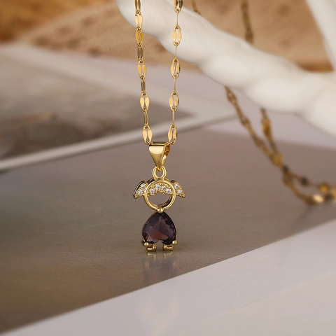Collar Con Colgante De Niña Cobre Bañado En Oro Con Circonita En Forma De Corazón Cadena De Clavícula Elegante Joyería