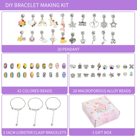 DIY Armband Bastelset Für Mädchen Einhorn Thema Schmuck Perlen Anhänger Legierung Emaille Kreatives Basteln
