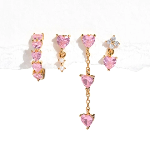 Sweet Pink Heart Zirconia Earring Collection For Women Gold Plated Copper Heart Studs And Tassel Earrings Jewelry Gift