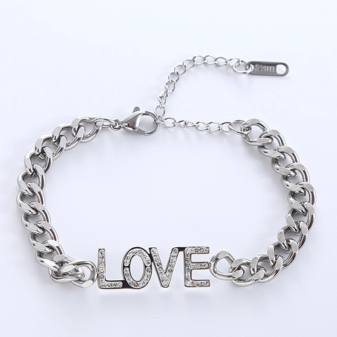 Pulsera De Cadena Cubana Con Letras Love De Acero Inoxidable 316L Con Diamantes De Imitación Joyería Hip Hop