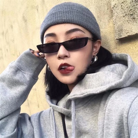 Vintage Rectangle Sunglasses Narrow Frame Plastic Resin Lens UV Protection Trendy Harajuku Style For Men Women