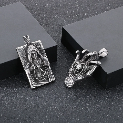 Gothische Magere Hein Hanger Ketting Roestvrij Staal Schedel Skelet Kruis Punk Vintage Sieraden Voor Mannen