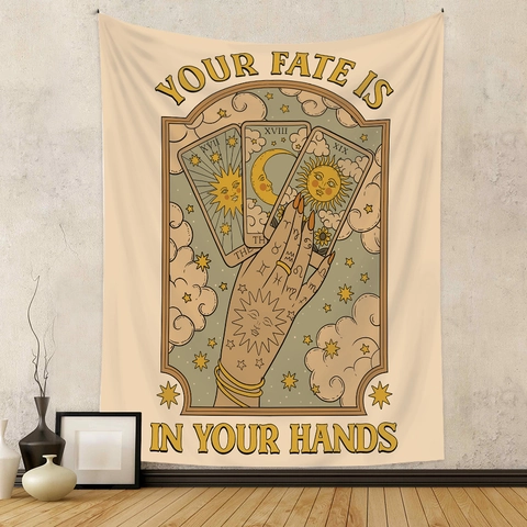 Arazzo Tarot Mistico Retrò Appeso A Parete Boemo Celeste Sole Luna Gatto Decorativo Poliestere Decorazione Casa
