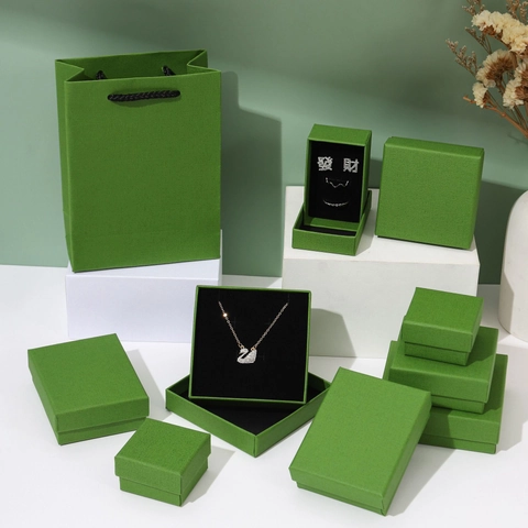 Jewelry Gift Boxes Cardboard Textured Paper Packaging With Sponge For Rings Earrings Necklaces Matching Gift Bags
