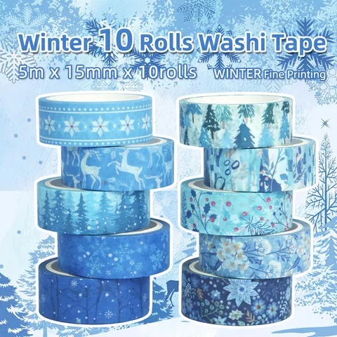 Ruban Washi Hiver Motif Flocon De Neige Renne Forêt Ruban De Masquage Décoratif Bleu Esthétique Nordique DIY Scrapbooking Journaling